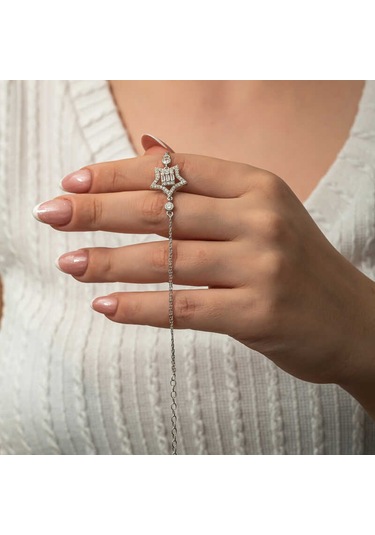 Gümüş Baget Taşlı Yıldız Kadın Bileklik Gümüş