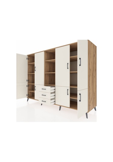 Kronos Dolap 11 Raflı 3 Çekmeceli 8 Kapaklı 220x59x163 Çam-aytaşı Çam-aytaşı