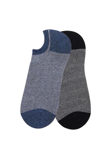 Erkek 2'li Desenli Patik Çorap-31924 Multi Çok Renkli