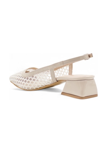 Berk Fileli Alçak Topuklu Abiye Krem