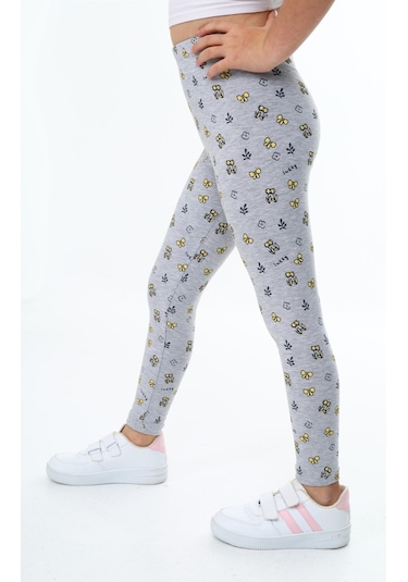 Toontoy Kız Çocuk Baskılı Tayt Gri Melanj