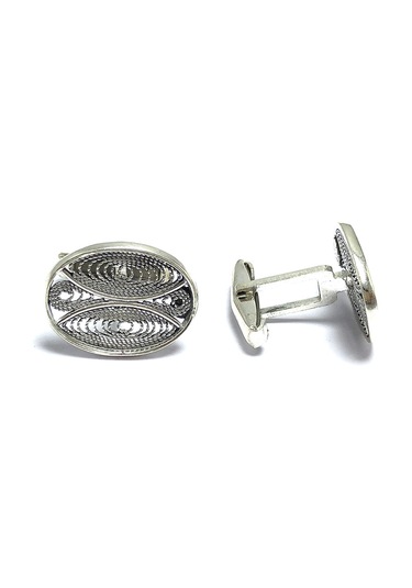 Elips Model Telkari Erkek Gümüş Kol Düğmesi