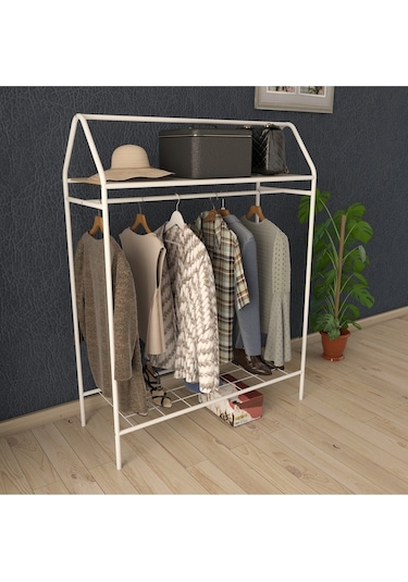 Home Hanger Beyaz Konfeksiyon Askısı Raflı Butik Askı Konsept Askılık Beyaz