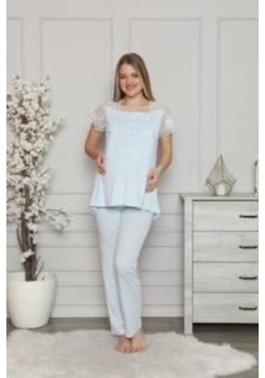 Limissi 2208 Mavi Hamile Lohusa Dantelli Pijama Tk