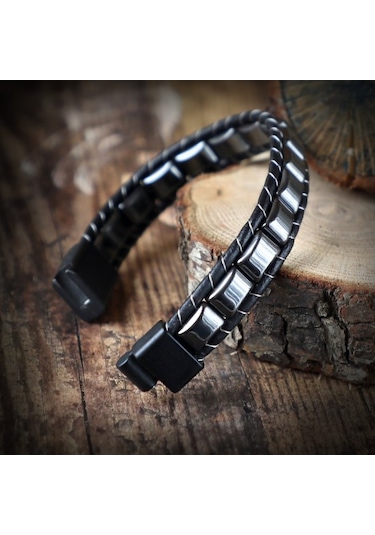 Hg.Aksesuar Erkek Hematit Örmeli Deri Bileklik 7121 Gümüş