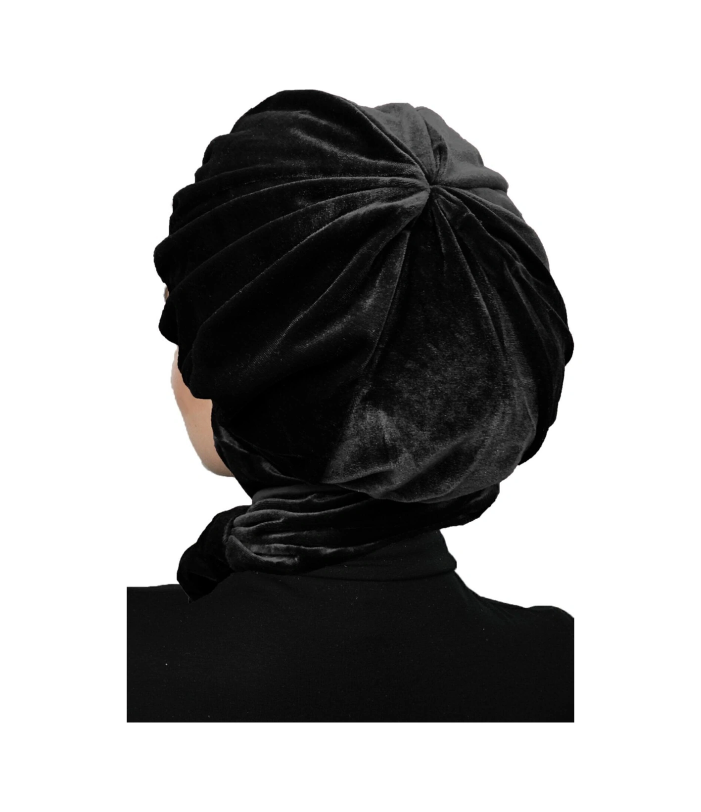 Kadife Şapka Atkılı Toka Detaylı Siyah Hazır Türban Tesettür Bone Siyah