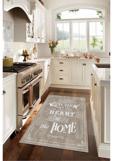 Decomia Home Dijital Baskılı Kaymaz Taban Yıkanabilir Kitchen Home Yazılı Kahverengi Mutfak Halısı DC-5017 Kahverengi