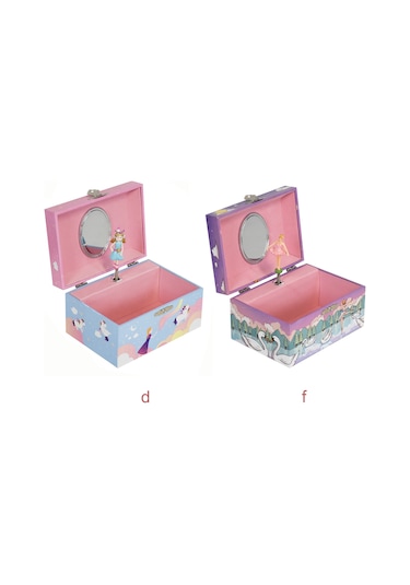 Geekyou Karton Ve Fiber Tahta Müzikli Kutuda Dans Eden Figür, Ayna Ve Kartun Desenli, Küçük Kızlar İçin Hediyelik Muzikli Gümüşlük Kutusu