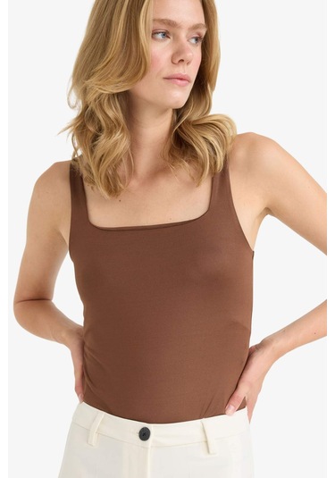 Defacto Kare Yaka Çıtçıtlı Body F9773ax25hsbn316 Kahve