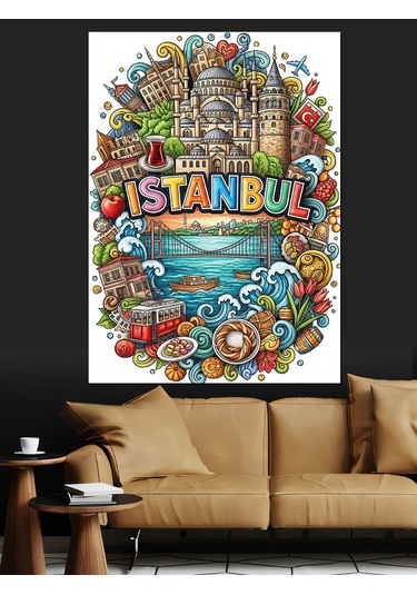 İstanbul Temalı Graffiti Yazı Dekoratif Kanvas - Mdf Ahşap Tablo