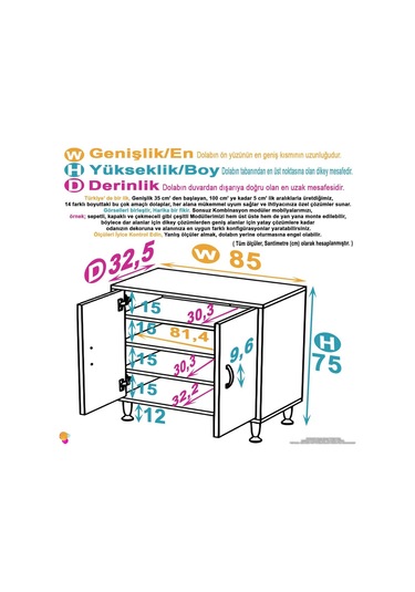 85 X 75 X 32,5 Cm Lik 2 Kapaklı 4 Göz Raf Dolap,organizatör Mutfak Dolabı Çok Amaçlı Dolap Beyaz