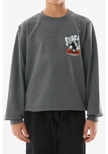 Erkek Çocuk Superb Önü Arkası Yazı Resim Desenli Antrasit Renk Sweatshirt Antrasit