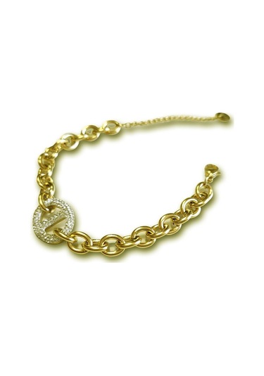 Uzel Çelik Gold Altın Renk Taşlı, Kalın Halka Detaylı Çelik Bileklik Gold