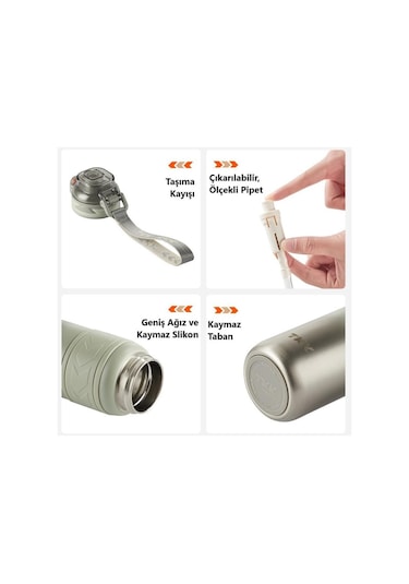 Tkk Çelik Termos Matara 900 Ml Gri Yeşil