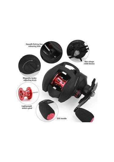 Ranyeek 8.1:1 Hızlı Dişli Manyetik Frenli 17+1 Balata Uzak Atış Baitcasting Olta Makinesi Yeşil-siyah