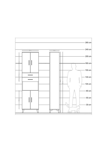 Arges Dolap 4 Raflı 2 Çekmeceli 4 Kapaklı 60x30x221 Antrasit-... Antrasit