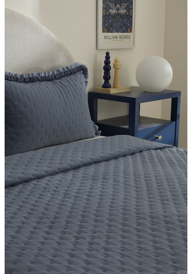 Karaca Home Viona Çift Kişilik Yatak Örtüsü Seti Mavi Mavi