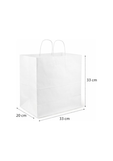 Büküm Saplı Beyaz Kağıt Çanta 33x20x33 Cm 25'li