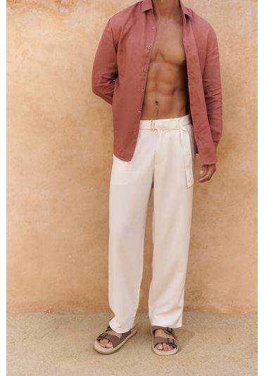 Mai Collection Lorenza Kemer Detay Bej Erkek Pantolon Bej