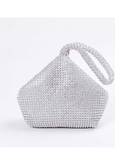 Novahub Parıltılı Üçgen Şeftali Şeklinde Lüks El Çantası - Gümüş Gümüş, Özel Etkinlikler İçin Mükemmel Gümüş