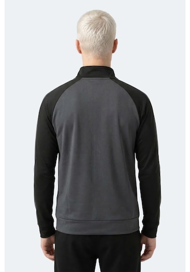 Slazenger Redora Erkek Dik Yaka Fermuarlı Koyu Gri Sweatshırt