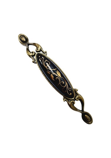 Miray 128 Mm Metal Antik Sarı Siyah Porselen Desenli / 5 Adet Antik