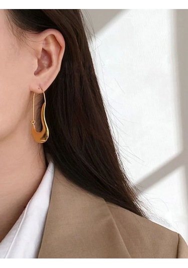 Caş Dekorasyon Altın Renkli Çelik Küpe/ Çift Altın