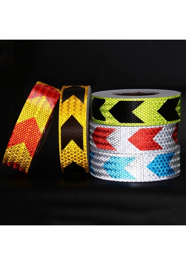 Shineyee Araç Yönlü Oklu Reflektör Şeridi - Gece Uyarı Fonsiyonu, 300x5 Cm Sarı-kırmızı, Pvc Materyal, Yüksek Yansıma