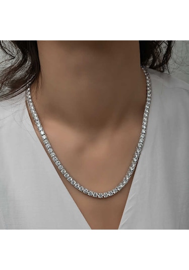 Artsmagazinmücevher Gümüş 6 Mm Beyaz Taşlı Su Yolu Kadın Kolye