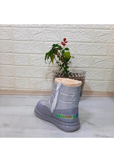 Twingo 9080 Gümüş Renk İçi Kürklü Fermuarlı 15cm Kız Çocuk Bot Gümüş