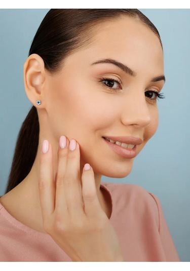 Veronika 925 Ayar Gümüş Köpük Küpe Mavicubic Zircon Taşlı Altın Kaplamalıküpe 43970794 Altın