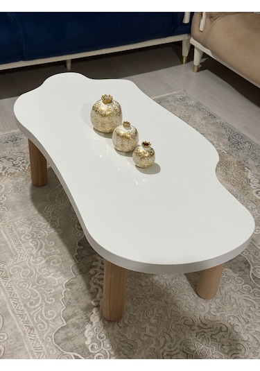 Asimetrik Bulut Model 120x60 Cm Kalın Kenarlı Orta Sehpa Beyaz