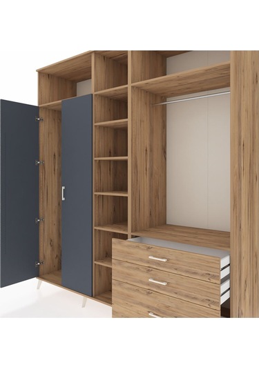 Kronos Dolap 9 Raflı 3 Çekmeceli 2 Askılı 220x59x243 Çam-antrasit/çam Antrasıt/atlas Çam