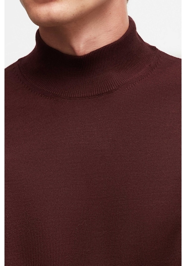 Ds Damat Regular Fit Bordo Düz Örgü Yarım Balıkçı Yünlü Triko Kazak 3hf062436275m Bordo