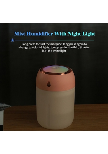 Novahub 330ml Pembe Taşınabilir Nemlendirici - 7 Renkli Led Işık, Sessiz, Ev & Araç Kullanımı
