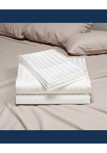 Nivora Çizgili Pamuk Saten Nevresim Takımı Çift Kişilik Premium 83 Tel Otel Serisi King Size 220x230 Beyaz