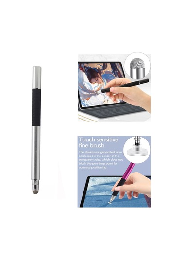 At-31 İletken Kumaş Kafa Hassas Enayi Kapasitif Kalem Kafa 2'si 1 Arada El Yazısı Kalemi Gümüş Gri