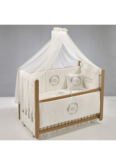 Meltem Kids Mia Anne Yanı Ahşap Sallanır Beşik 60 x 120 CM (Naturel - Angel) Kahverengi