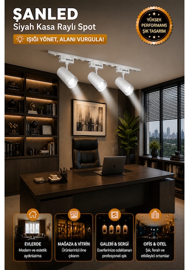 Led Beyaz Kasa Beyaz Işık 35w Raylı Spot / 8 Adet 3 Metre Ray Gün Işığı