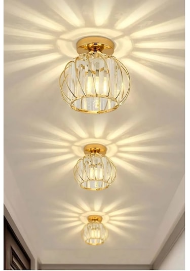 İstanbul Avize Milano Tekli Gold Metal Kaplama Kristal Taşlı Lüx Plafonyer Avize Gold