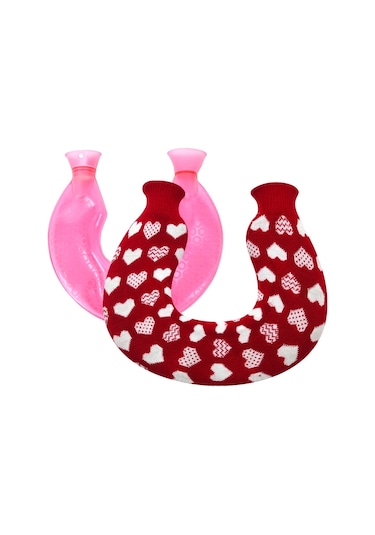 U-şekilli Pvc Sıcak Kompres Omuz Ve Boyun Patlamaya Dayanıklı Su Enjeksiyonlu Sıcak Su Torbası Gül Kırmızı + Kırmızı Aşk Örme