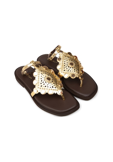 Deery Kadın Hakiki Deri Altın Renk Sandalet - 24715zaltc01