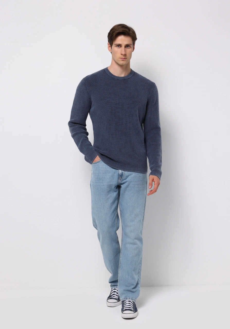 Colins Regular Fit Yuvarlak Yaka Jakarlı Erkek Mavi Kazak Cl1076731 Q1.v2 Inv Indigo