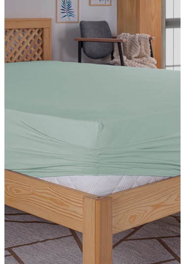 Penye-likralı Lastikli Çarşaf, 100 200 Tek Kişilik %100 Pamuk-elastan Örme Kumaş, 200 Gr/m²v Yeşil