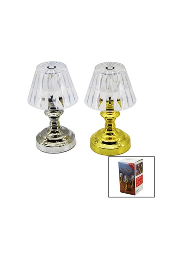 Pilli Mini Klasik Model Led Abajur Mika Kristal Başlık - Gold - Krom Ayak Siyah