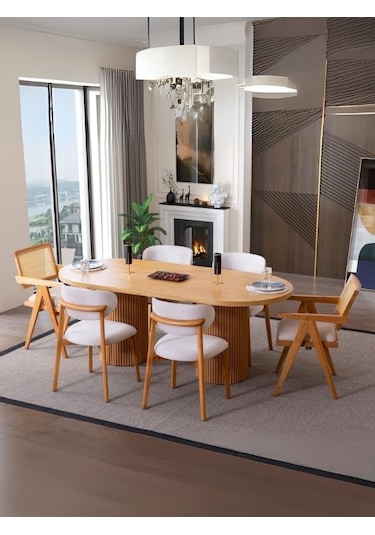 Stella İskandinav Natural Ahşap Masa Sandalye Takımı 90x200 Natural