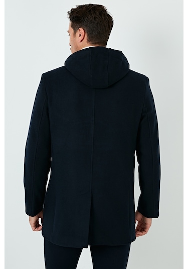 Buratti Çıkarılabilir Kapüşonlu Kırçıllı Slim Fit Kaşe Erkek Kaban 5841013 Lacivert