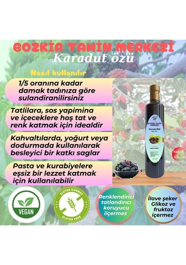Bozkır Tahin Merkezi Katkısız Doğal Soğuk Pres Karadut Özü 700 G