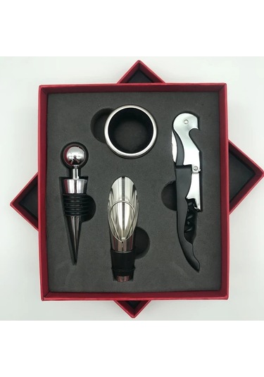 Sunshine011 Kırmızı Hipokamp Çakı 4lü Set Vakum Tıpa Şişe Açacağı Alüminyum Folyo Kesici