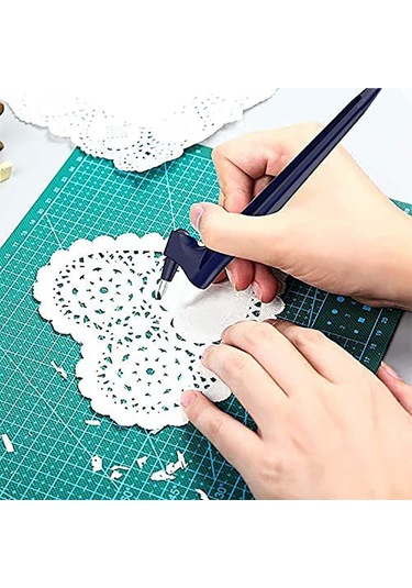 Teltree 360 Derece Dönen El Tipi Kesim Oymak Bıçağı Seti - Çelik Uç, 15 /30 /45 Bıçak Uçları Ve Oymak Tahtası İçeren Sağlam Karton Kesici Yeşil